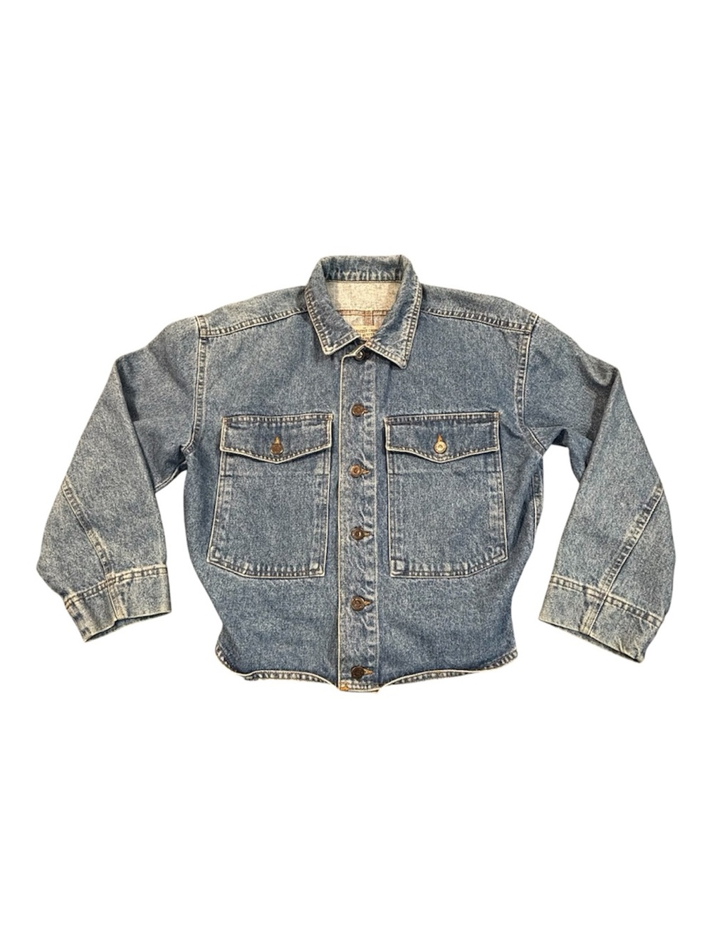 Vintage Benetton Denim Jacket Womens 42 Medium Blue Made In Italy Crop Button